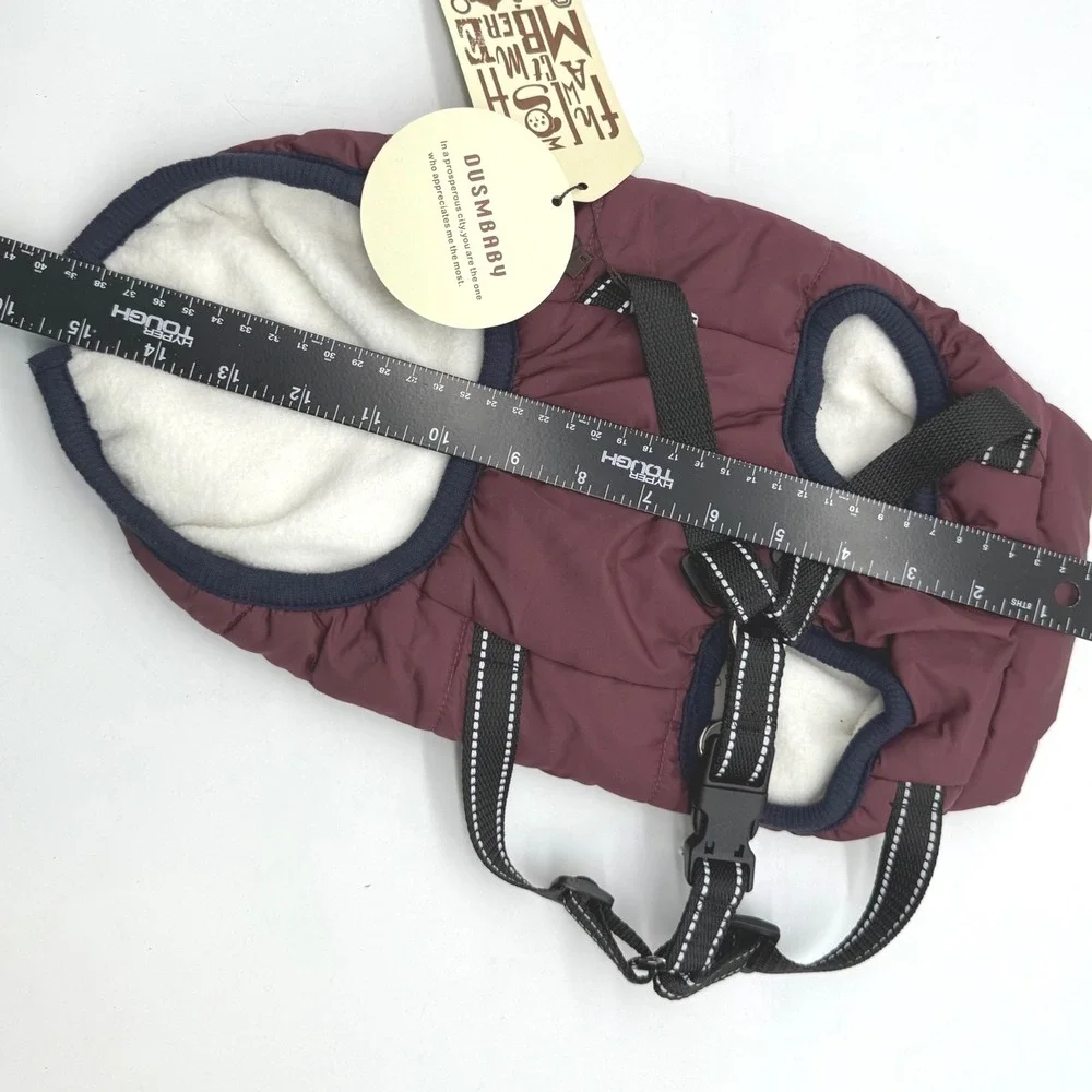 OUSMBABY Dog Winter Coat Vest‎ Harness Burgundy Puffer Padded Warm Fleece